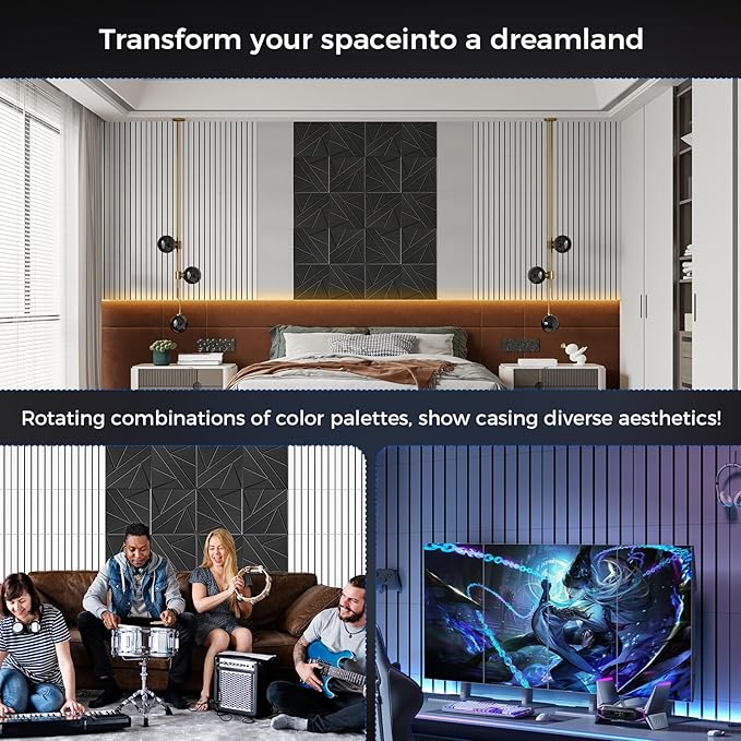 8 Pack 2-Layer Fold Soundproof Wall Panels, 24 x 12 x 0.41 in Large Sound Proof Foam Panels for Walls, 0.9lb/ft³ High Density, 3D Acoustic Panels,Artistic Noise Dampening Panels White&Black