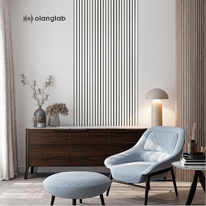 Olanglab Wood Slat Wall Panels, Wooden Acoustic Wall Panels, 94.5"x12.6" Each 3D Wall Panels for Interior Wall Decor, 2 Pack in Total 94.5"x25.2" (Gloss White)