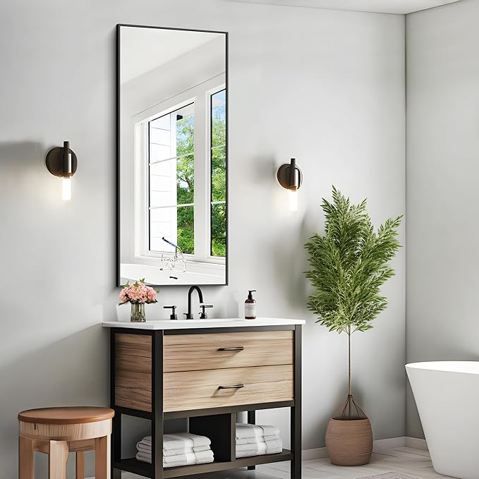 KOCUUY Black Bathroom Mirror, 20x48 Inch Rectangle Mirror for Over Sink, Modern Decorative Wall Mirror for Bedroom Living Room Bathroom, Hang Horizontal/Vertical