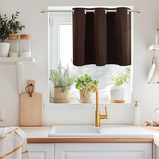 ChrisDowa Blackout Curtains 36 Inches Long for Living Room, Grommet Thermal Insulated Room Darkening Curtains for Bedroom (1 Panel Set, Brown, 52W x 36L)