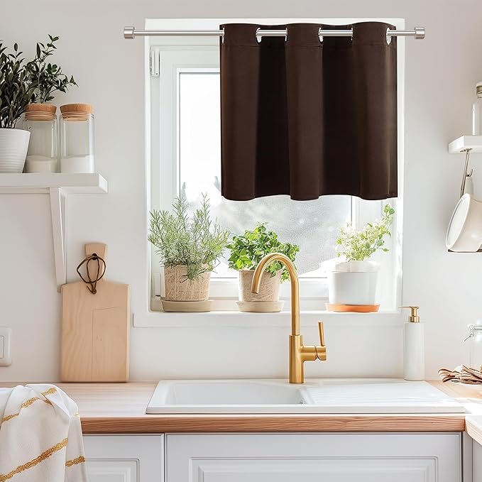 ChrisDowa Blackout Curtains 36 Inches Long for Living Room, Grommet Thermal Insulated Room Darkening Curtains for Bedroom (1 Panel Set, Brown, 42W x 36L)