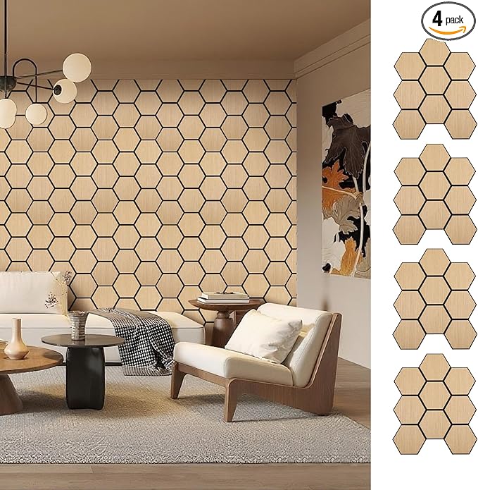 4 Packs Acoustic Wall Panels - Self-Adhesive 3D Wood Slat Wall Panel- Peel and Stick Sound Absorbing Panels for Noise Reducing - Feature Wall Decor for Home & Office