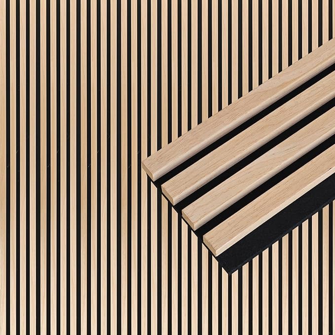 NeatiEase Wood Wall Panels, 9 Feet Acoustic Slat Wall Panels for Interior Wall Decor and Noise Reduction, Decorative Slat Wall Paneling, Natural Oak, 4-Piece