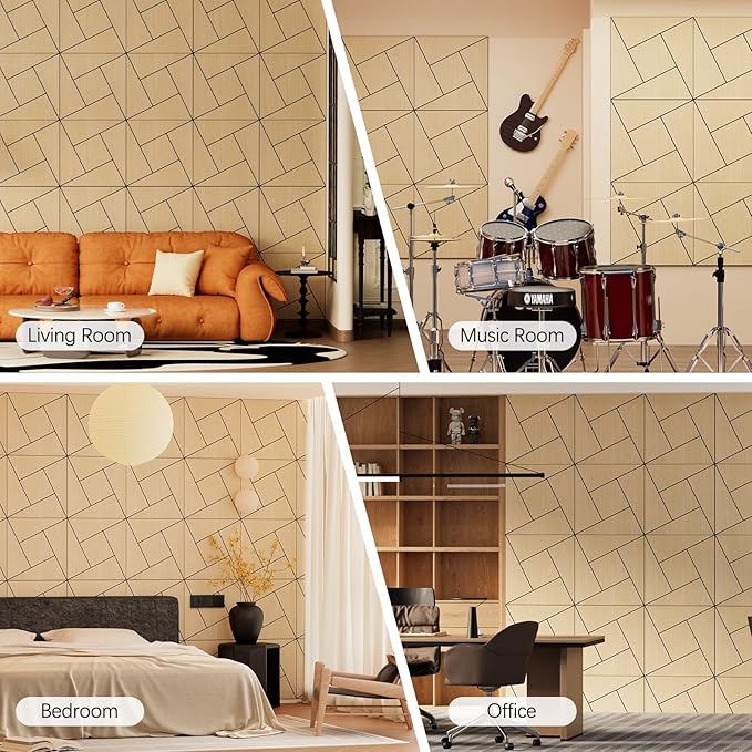 4 Packs Acoustic Wall Panels - Self-Adhesive 3D Wood Slat Wall Panel- Peel and Stick Sound Absorbing Panels for Noise Reducing - Feature Wall Decor for Home & Office