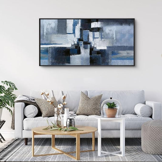 KLAKLA Large Abstracr Wall Art - Blue and Black Canvas Picture for Living Room Office Wall Decor Bedroom Art Framed Artwork Modern Wall Decoration 58x29 Inches