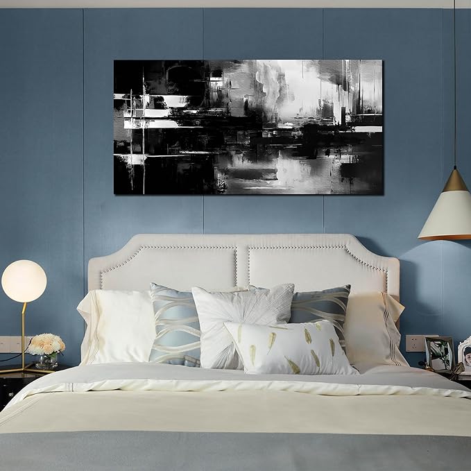 Abstract Canvas Wall Art for Office - Black and White Wall Pictures for Living Room - Big Wall Art for Bedroom Size 29" x 59"