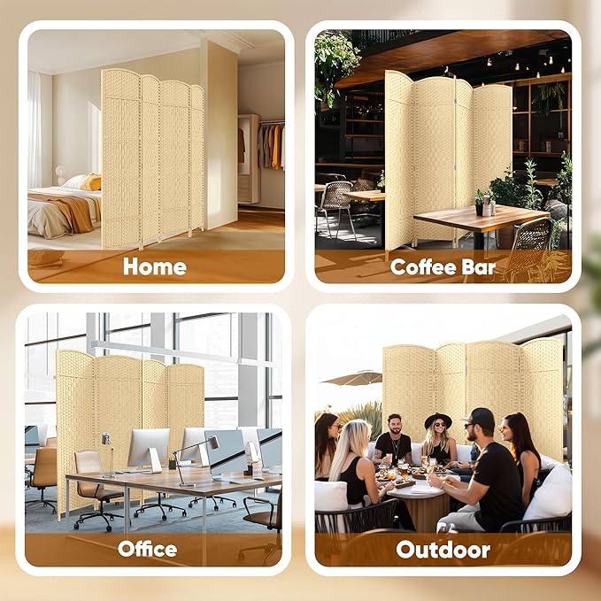 JOSTYLE Room Divider Wall 4 Panel 6FT Room Divider Panel, Privacy Divider Screen for Room Separation, Folding Parition Screen Freestanding for Bedroom Home Office Restaurant, Ivory White