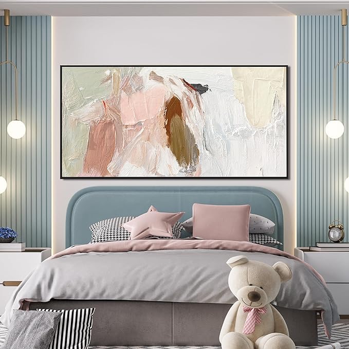 Canvas Wall Art Decor Large Abstract Wall Art Prints Wall Art Pictures For Living Room Framed Pink and White Wall Art Decorations Abstract Canvas Art Wall Decor Home Office Aesthetic Decor 29"x58"