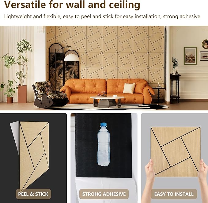 4 Packs Acoustic Wall Panels - Self-Adhesive 3D Wood Slat Wall Panel- Peel and Stick Sound Absorbing Panels for Noise Reducing - Feature Wall Decor for Home & Office