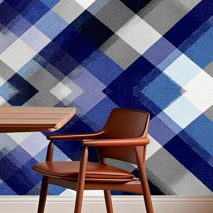 Nuxovilar Blue Plaid Checkered Textured Peel and Stick Wallpaper, 15.75"x39.37", Self-Adhesive Contact Paper, Classic Tartan Design for Bedroom, Living Room and Table Decor