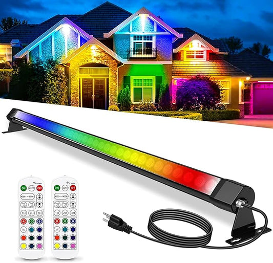 RGB Outdoor Wall Washer Light, 4FT 72W Dimmable LED Wall Washer Lights, 120V IP67 Waterproof Led Light Bar for Outdoor, with 2 Remote, Plug-in (1 Pack)