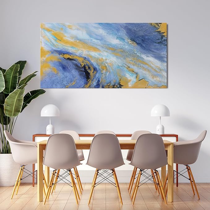 Canvas Wall Art Decor Blue Gold Wall Art Prints Large Abstract Wall Art for Living Room Art Work for Wall Decor Minimalist Azure - Gold Fluid Symphony Artwork for Walls Home Office Decor 20"X40"