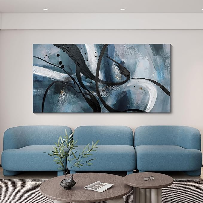 Abstract Frame Wall Art Black and White graffiti of Modem Minimalist Art Large Canas Wall Art for Living Room Bedroom Decor Framed Pictures Artwork for Walls 29x58