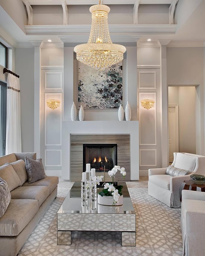 14 Lights Gold Finish Empire Crystal Chandelier Lighting for Dining Room Living Room Foyer Hallway Entryway (Dia 24'')