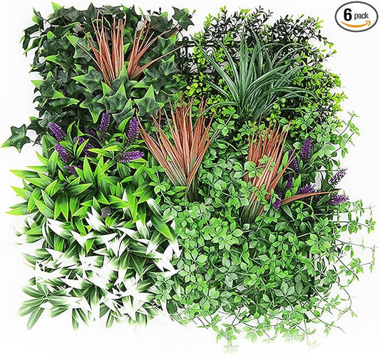 Artificial Grass Wall Panels 20"x20"(6pcs), Boxwood Hedge Green Wall Decor with Various Styles, Greenery Backdrop Privacy Screen for Indoor Home Wedding Birthday Decor Outdoor Patio (A13)