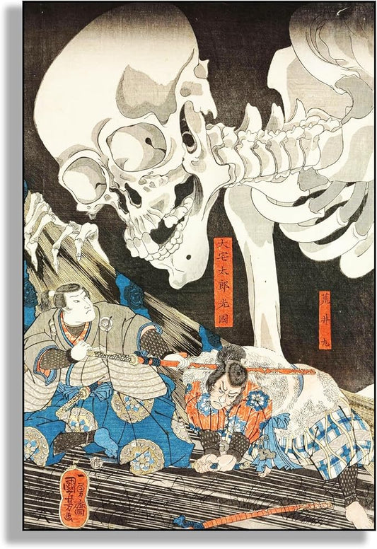 OKRA Utagawa Kuniyoshi Canvas Wall Art Defying The Skeleton Poses Poster Japanese Ukiyo-E Woodcut Art Animal Nature Landscape Poster Japanese Classic Wall Decor Unframed 20×30in/50×75cm