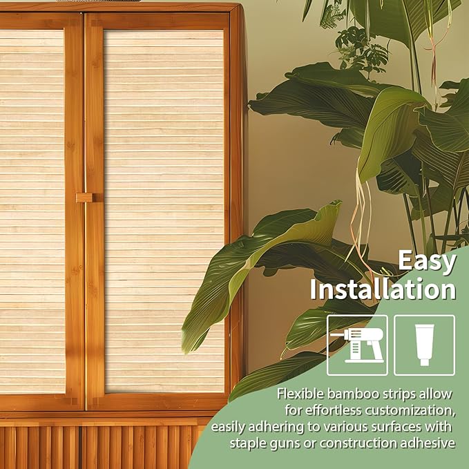 Art3d 48 x 96 Inch Natural Bamboo Wall Panel for Interior Wall Decor, Flexible Pole Wrap Wainscoting Wall Cladding Paneling for Living Room, Bedroom, Office, Kitchen Island, Light-carbonized