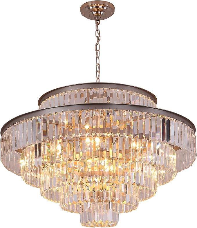 Modern Style Crystal Chandeliers & LightsRound Hanging Classic, Pendant Ceiling Chandelier Lighting Fixture 6-Tier for Dining Room Living Room(Nickel,31inch)