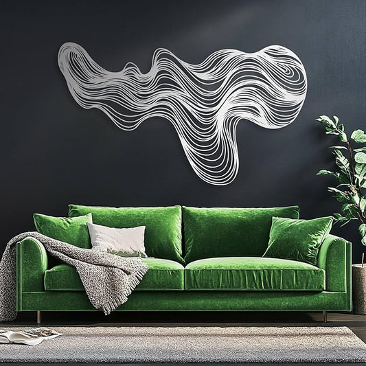 Abstract Lines Metal Wall Decor, Metal Irregular Wall Art, Geometric Line Art Sculpture, Mid Century Modern Artwok, Neutral Sign for Living Room (Silver, 47"x27" | 120x69cm)