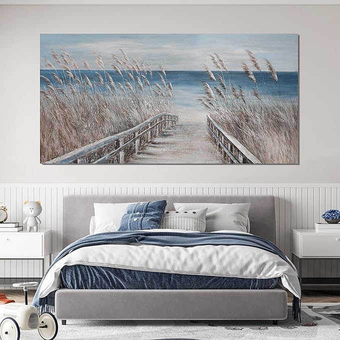 Canvas Wall Art Decor Oversize Modern Wall Art Decorations Artwork for Walls Large Blue Beach Coastal Textured Wall Art Prints Pictures Wall Decor Wall Art 39" X 78" For Walls Home Office Decor