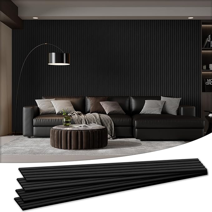4 Pack 105.9" x 12.6" x 0.8" Acoustic Wall Panels Sound Absorbing, Wood Slat Wall Panels for Wall Decor, Soundproof Wood Wall Panels, Matte Black