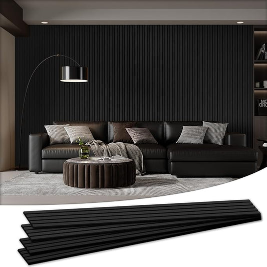 4 Pack 105.9" x 12.6" x 0.8" Acoustic Wall Panels Sound Absorbing, Wood Slat Wall Panels for Wall Decor, Soundproof Wood Wall Panels, Matte Black