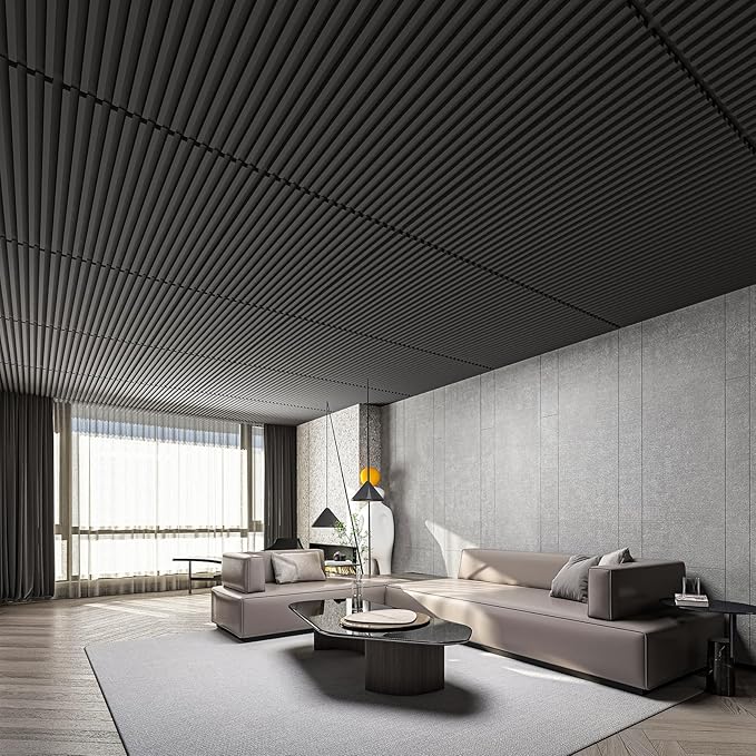 Art3d 6-Pack Slat Design 3D Wall Panels for Interior Wall Decor, 2x4 FT PVC Decorative Drop Ceiling Tiles - Black