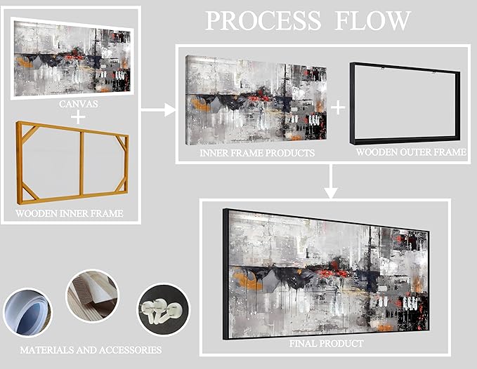 Abstract Wall Art for Living Room - Large Framed Wall Art - Black and White Pictures for Wall Ready to Hang Size 29" x 59"