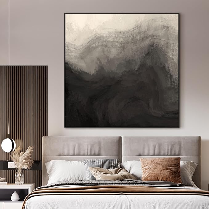 72"x72" XL Framed Wall Art - Monochrome Gray and Black Misty Mountains (Frame Assembly Required)