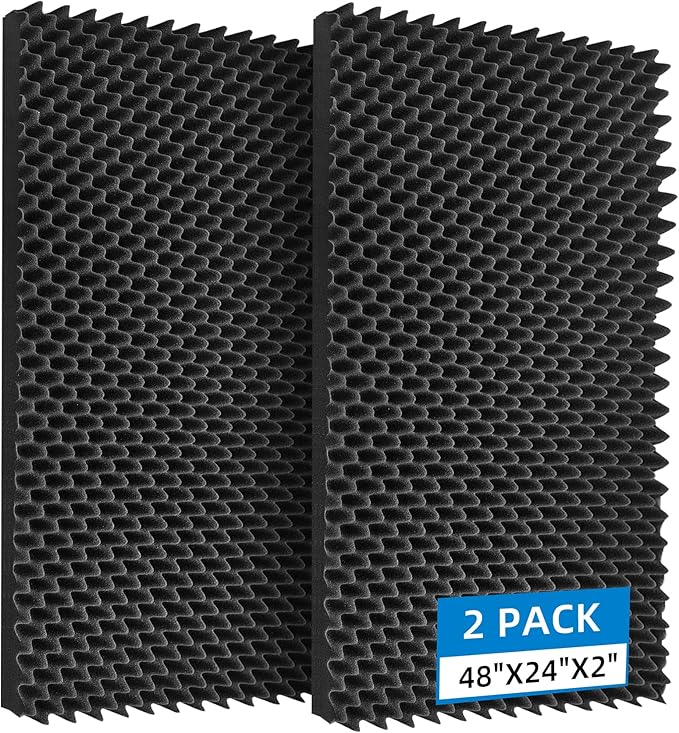 2 Pack Sound Proof Foam Panels |48"×24"×2" Quick-Recovery Soundproof Wall Panels | High Density Sound Dampening Panels for Home Studio