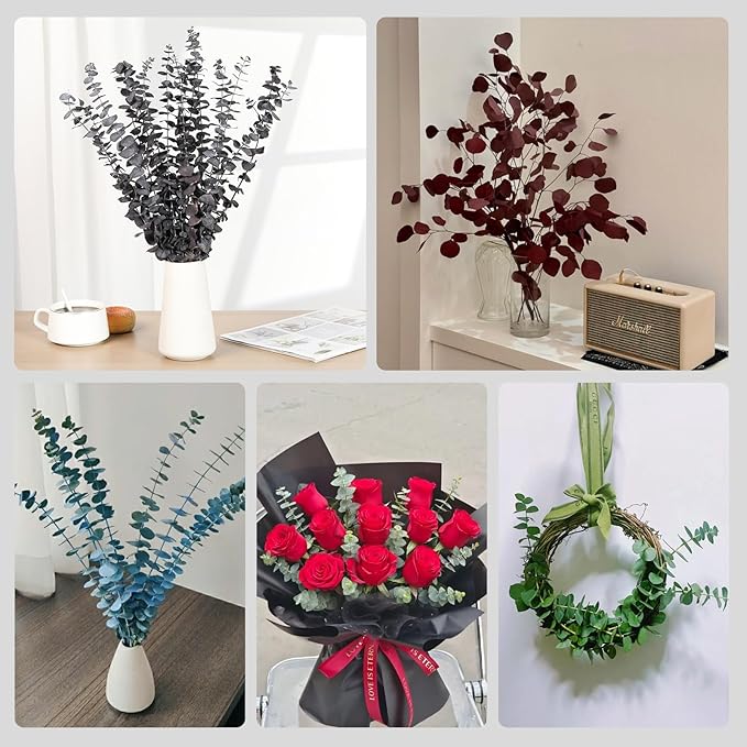 16 Pcs Dried Eucalyptus Stems, 17'' Natural Fresh Eucalyptus Leaves Branches Hanging for Shower, Preserved Real Purple Plant Live for Home SPA Wall Bathroom Wedding Party Vase Decor