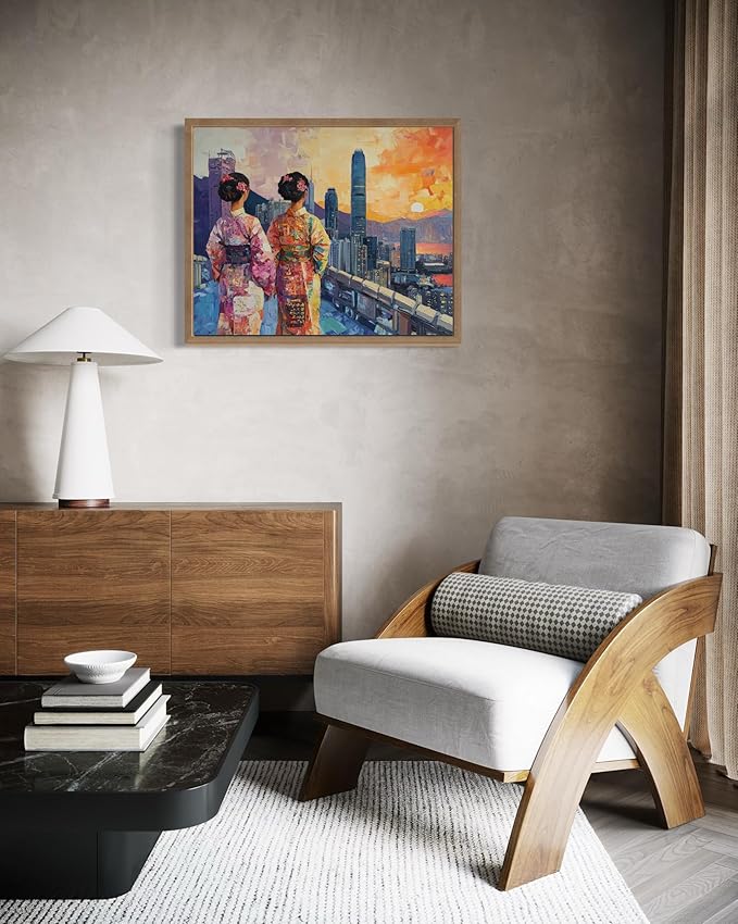 Hong Kong Art Print Poster, Asia Oriental Countries Culture Wall Art Asian Paintings for Bedroom Bathroom Living Room Decor 97 (Hong Kong, 8 x 10 inches, Wood Frame)