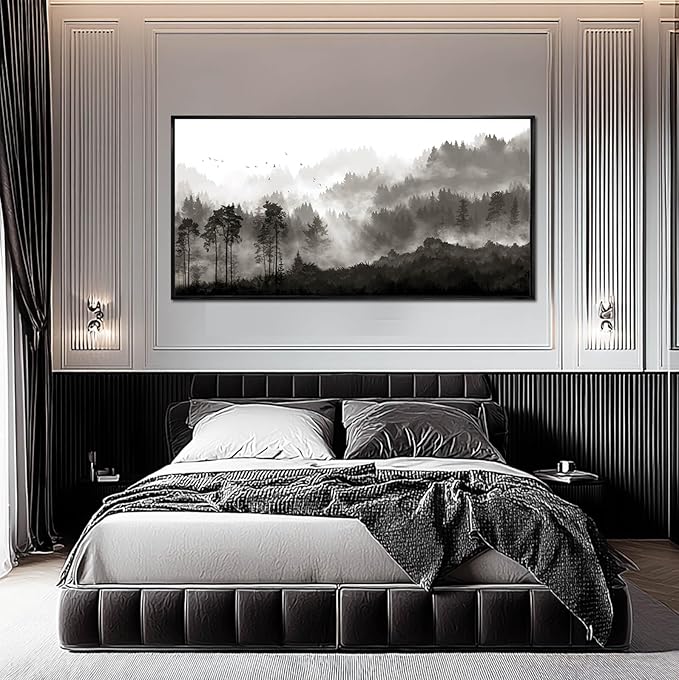 Black and White Framed Wall Art Tree Wall Decor Contemporary Photo Prints 29"x58" Kitchen Artwork Home Decorations for Living Room