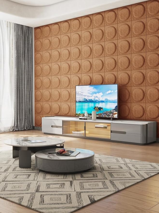 Acoustical 3D Wall Panels, 12 Pack 12''x12'' Circle Art Acoustic Panels for Interior Wall Decor, Decorative Acoustic Panels, Acoustic Wall Panels, Sound Absorbing Wall 3D Art (Khaki)