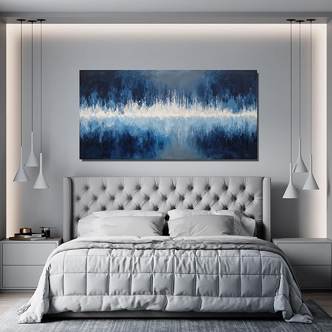 Abstract Wall Art Canvas Art Wall Decor Abstract Wall Decor artwork for walls Modern Deep Blue Tones Prints Calm Cool Tones Modern Canvas Art on Bathroom,Dining Room Ready to Hang Size 20"X40"