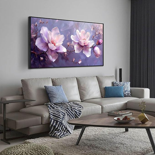 ANCXWOTER Modern Canvas Wall Art, 24x48, Purple Flower Botanical, Framed, Waterproof, Perfect for Living Room, Bedroom, Office, Bathroom