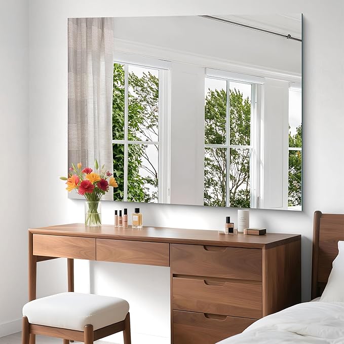 KOCUUY Large Frameless Mirror, 40x48 Inch Square Bathroom Vanity Mirror for Over Sink, Upgraded Shatterproof Unframed Design for Bedroom, Living Room, Entryway