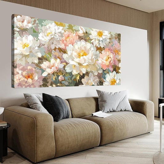 Canvas Wall Art Decor Large Wall Art for Living Room Colorful Flowers Wall Art Prints Artwork for Walls Oversized Botanical Wall Art Pictures Modern Canvas Art Wall Decor Bedroom Office Decor 29"X58"