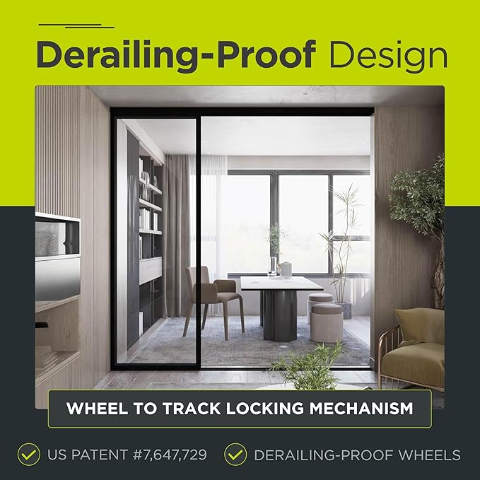 3-Panel Clear Glass Sliding Room Divider - Tempered Glass Wall Separator Screen for Office, Home, Workstation, Cubicle, Desk - Commercial & Residential Partition - 108" W x 96" H, Black Frame