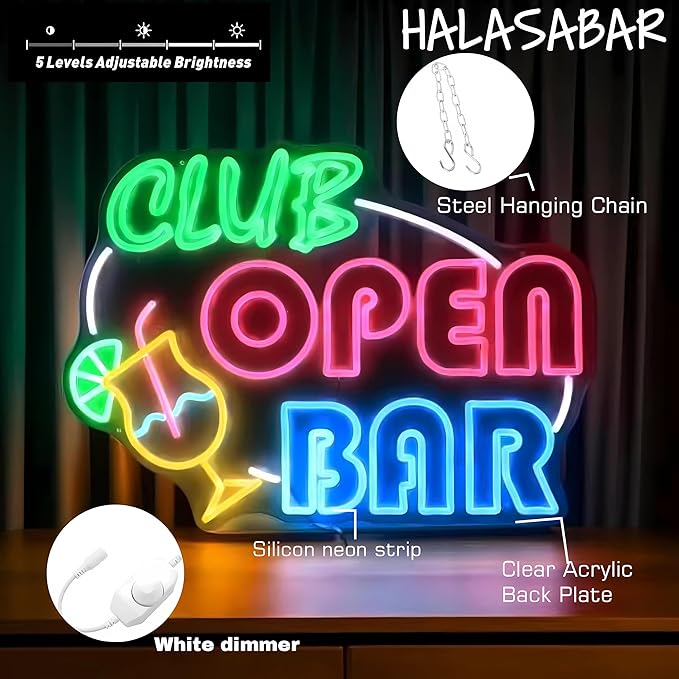 Open Bar Neon Sign Definition Bar Signs, Led USB Powered Bright Happy Hour Neon Light for Wall Decor Bar Pub Man Cave Party Art Decor