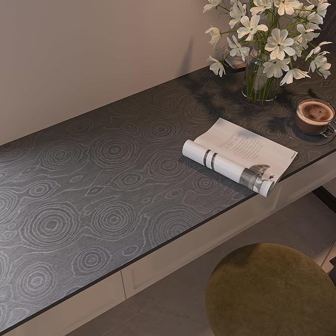 31.5"x157" Dark Grey Peel and Stick Wallpaper Boho Textured Self Adhesive Contact Paper Waterproof Tree Stump Wood Paper Botanical Removable Decorative Vinyl Wrap for Countertops Cabinets