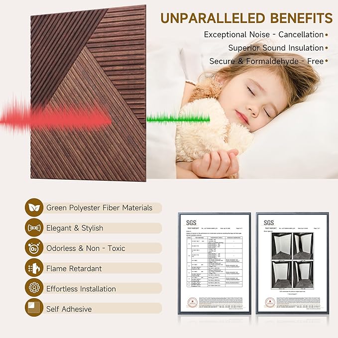 Acoustic Wall Panels,6 Pack Total Size 72 x 48 Inches,Self-Adhesive Decorative Acoustic Panels for Wall and ceiling,3D UV Printing with Wood Look,Red Sandalwood