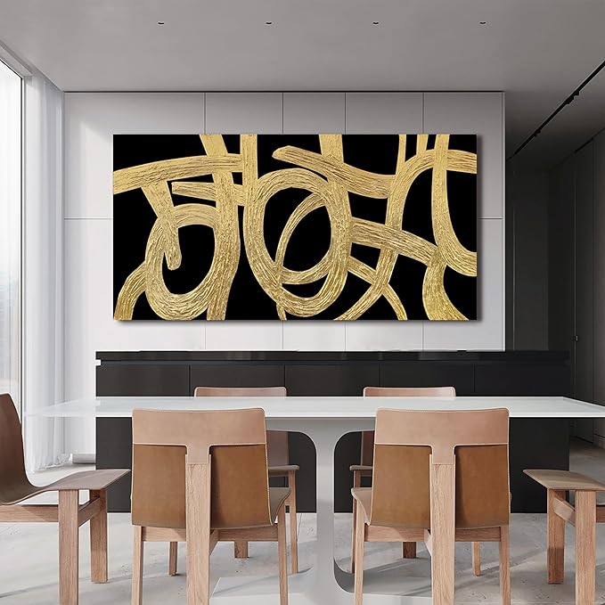 Canvas Wall Art Decor Large Canvas Wall Art For Living Room Abstract Art Black and Gold Wall Art Decor Modern Abstract Wall Art Prints Large Art Work For Bedroom Office Kitchen Wall Decor 29" x 58"