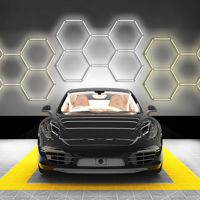 Neatfi LED Hexagon Garage Lights with 14,763 Lumens, 3 Light Modes (6900K/4300K/3000K), 133W Hexagon LED Lights for Car Detailing, Barber Shops, Basements, Beauty Salons & Gyms (5 Hex Grids, CCT)