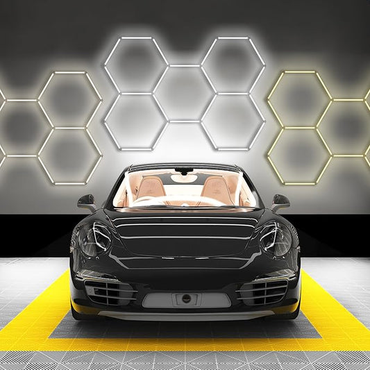 Neatfi LED Hexagon Garage Lights with 14,763 Lumens, 3 Light Modes (6900K/4300K/3000K), 133W Hexagon LED Lights for Car Detailing, Barber Shops, Basements, Beauty Salons & Gyms (5 Hex Grids, CCT)