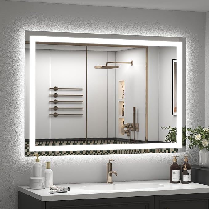 44x30 LED Bathroom Mirror with Backlit and Front Lights, Lighted Bathroom Vanity Mirror for Wall, Anti-Fog, Memory, Shatter-Proof, ETL Listed (Horizontal/Vertical)