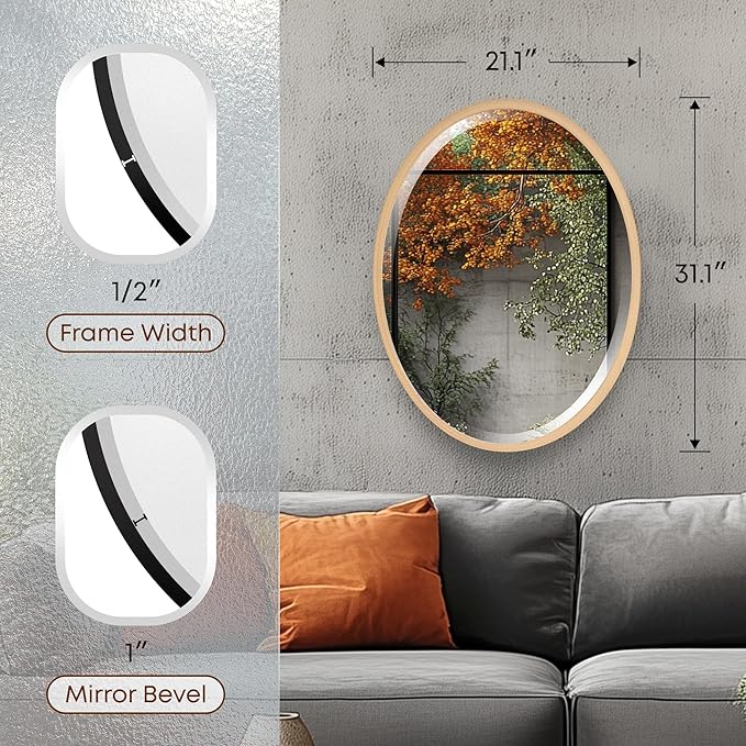OVALCREST - Oval Wooden Beveled Wall Mirror for Home Decor, Bathroom, Vanity, Bedroom, Living Room, Hallway - London Style (Gold Paint) 31.1 x 21.1