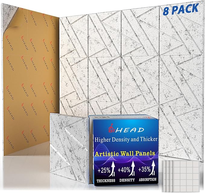 8 Pack Self-Adhesive Soundproof Wall Panels, 12 x 12 x 0.47 in Sound Proof Foam Panels for Walls, 1.2lb/ft³ High Density, Thicker 0.47in, Acoustic Panels, Noise Dampening Panels Studio Gray