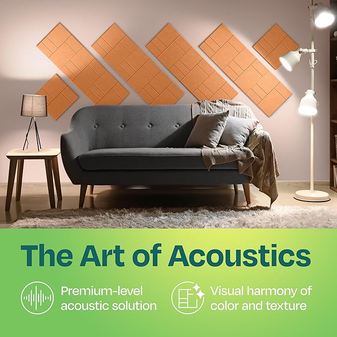 Acoustic Panels 12-Pack Soundproof Wall Panels 12"x12"x0.4" Decorative Sound Dampening for Your Home, Office, Studio, Bedroom & More with Unique GridFrame Carving [70'S Orange]
