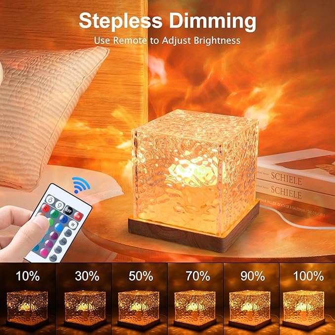 2 Packs Cordless Luminorthe Cube Lamp,Aurora Glow Ocean Lamp Northern Lights Cube Ocean Wave Projector with 16 Colors and Dynamic Ripple Effect for Living Room Bedroom Decor